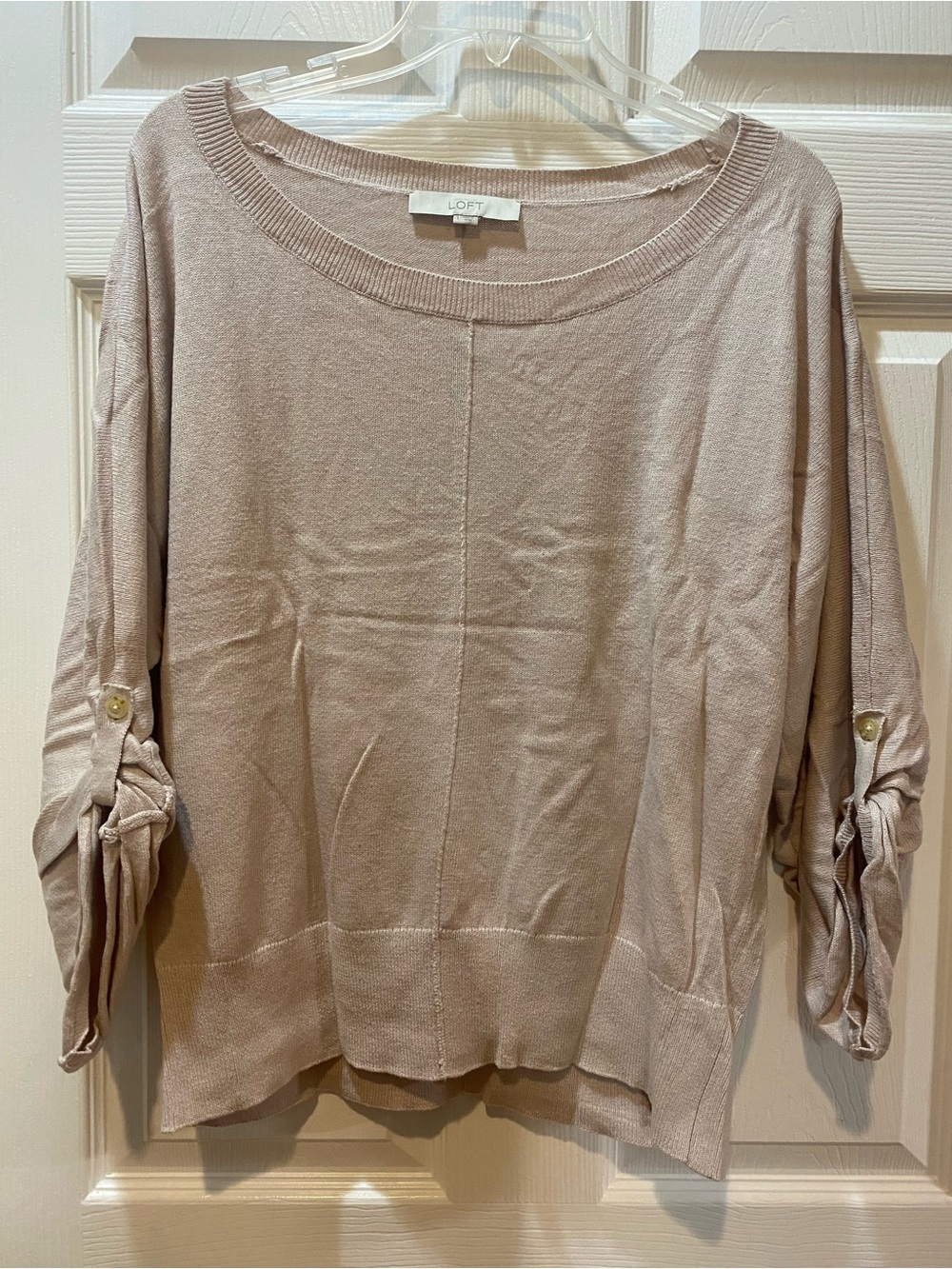 LOFT Women's taupe Roll-Tab Sleeve Lightweight sweater